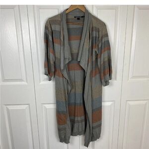 Peruvian Connection Size S 100% Pima Cotton Sweater Cardigan Stripe Duster EUC